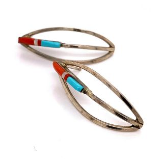 Vtg Navajo Hallmarked Sterling Silver,  Coral & Turquoise Pierced Earrings 40