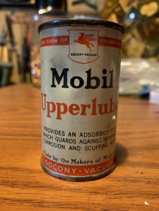 Vtg Early Mobil Socony Vacuum Oil Co Upperlube 4oz Can Gas Auto Garage Full Can
