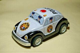 Vintage Tin Toy Japan Sanko Friction 5 " Volkswagen Wv Beetle Police Car