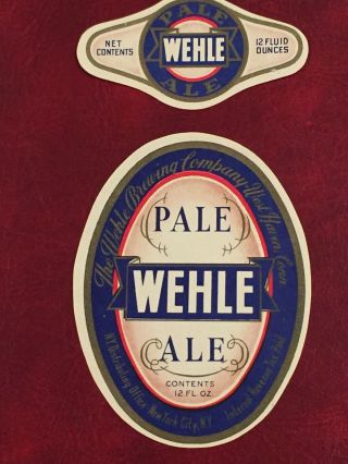 Wehle Pale Ale Label W/neck Nos 1940’s Connecticut,  Ct.