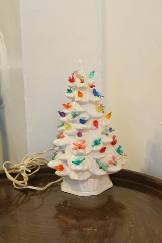 Holland Mold White Ceramic Christmas Tree 12 " Multicolored Lights 1970s Vintage