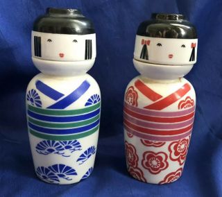 Geisha Girl Doll Figural Shaped Set Of 2 Sake Cup Bottles W/ Lid Made In Japan