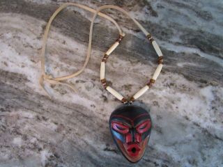 Northwest Coast Mask Pendant Necklace Hand Carved By Artie George (salish)