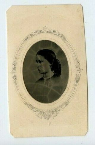 Ferrotype Tintype Card Mount Pretty Woman - By G P Lasselle,  Boston,  Ma - N69