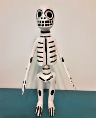 Vintage Skeleton Mexican Carved Wood Folk Art Day Of Dead Halloween 8.  5 "