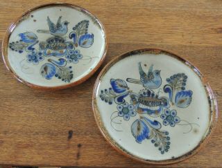 2 Ken Edwards Bread Plates Blue Birds Tonala Viintage Mexican Pottery