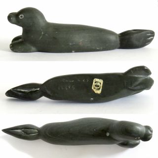 Vintage Inuit Eskimo Art Stone Seal Carving Figurine Signed/ Igloo Tag 3