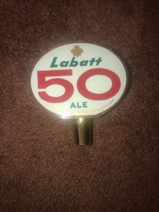 Vintage Labatt 50 Ale Beer Wood Tap Handle Knob; 2 - Sided