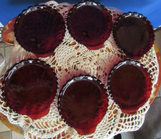 Vtg 6 Anchor Hocking Fire King Royal Ruby Red Shell Shaped Snack Dessert Dishes