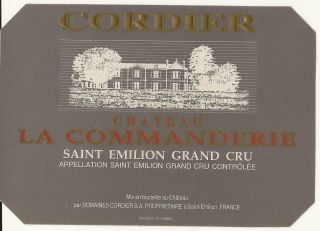 Amn.  Etiquette Ancienne Vin Saint - Emilion Chateau La Commanderie