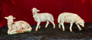 Large Papier Mache “fontanini” Nativity Set Of 3 Sheep - Italy Vintage