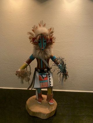 Vintage Native American Kachina Doll Signed 12” (including Base & Feather)
