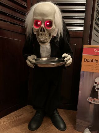Spooky Village Halloween Bobble Head Butler Eyes Light Up/jaw Moves/speaks Vtg.