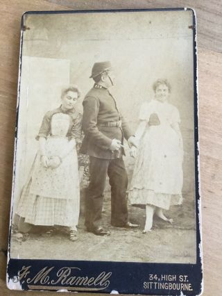 Late 19th C.  Cabinet Card Photo Policeman Hancuffing Two Women - Sittingbourne