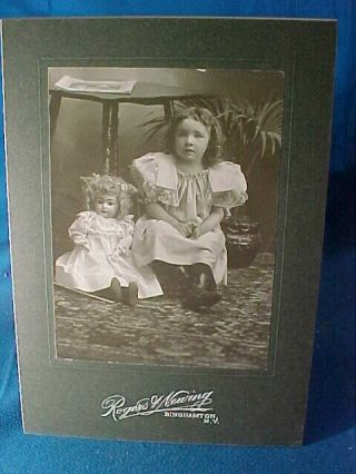 Early 20thc Victorian Era 3 Yr Old Girl W Favorite Doll Photograph
