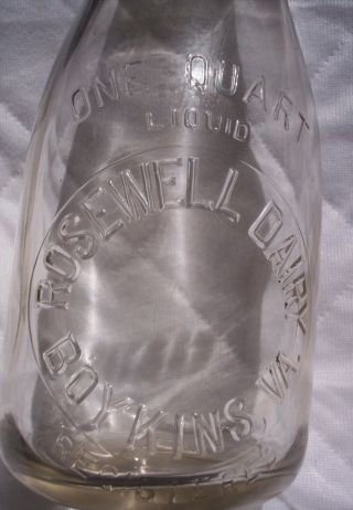 Vintage Rosewell Dairy 1 Quart Milk Bottle - Boykins,  Va