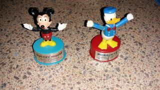 Vintage Kohner Hard Plastic Mickey Mouse & Donald Duck Push Mini Puppet Euc