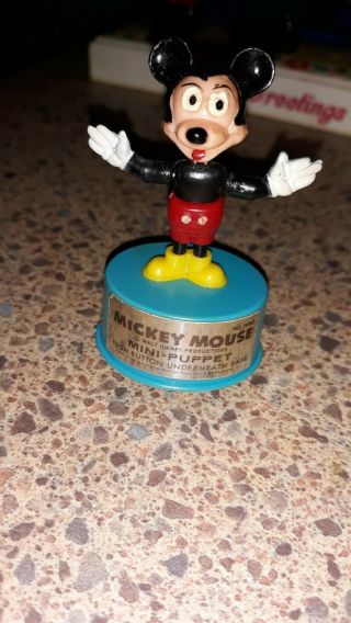 Vintage Kohner Hard Plastic Mickey Mouse & Donald Duck Push Mini Puppet EUC 2