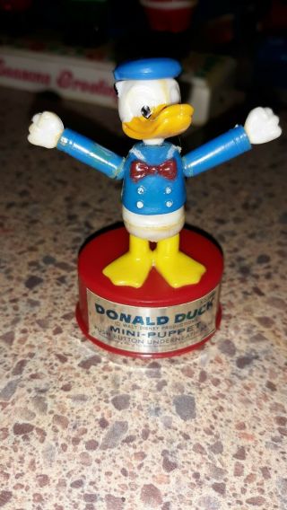 Vintage Kohner Hard Plastic Mickey Mouse & Donald Duck Push Mini Puppet EUC 3