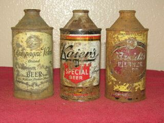 3 Different Cone Top Beer Cans Champagne Velvet Kaier 