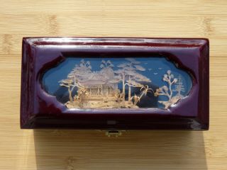 Vintage Chinese Wooden Diorama Pagoda Jewelry Box