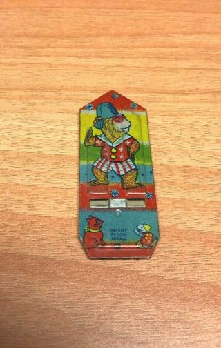 Vintage Circus Monkey Tin Litho Flat Toy Whistle Japan Cracker Jack Type