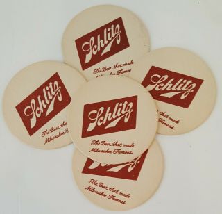 Vintage Set Of 5 Schlitz Beer Cardboard Coasters “the Beer That Made Milwaukee F