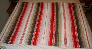 Vtg Hand Woven Mexican Blanket Cotton Euc 51 X 72 Twin Red Pink Charcoal Taupe