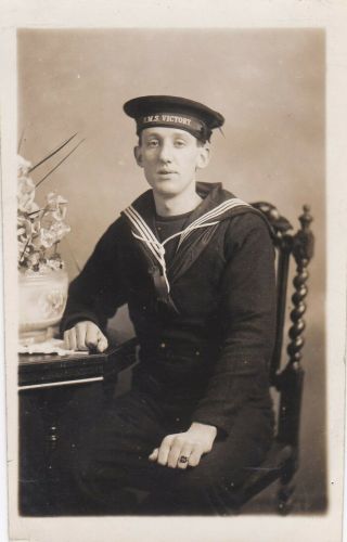 Old Photo Military Sailor Uniform Hat Man Naval Hms Victory Ww1 London Sc529