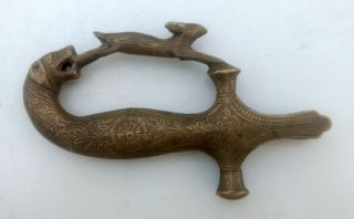 Vintage Old Hand Crafted Brass Fine Work Lion Hunt Deer Shape Sword Hilt Handle