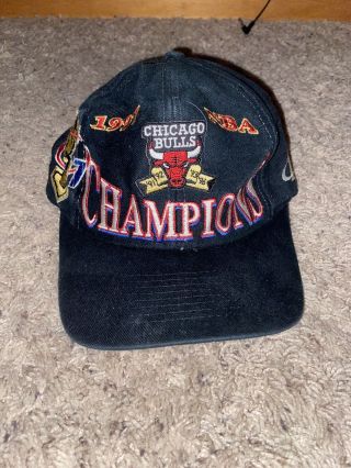 Vtg 1997 Chicago Bulls Nba Champions Logo Athletic Snap Back Hat Michael Jordan