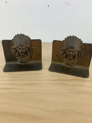 Vintage Cast Iron Indian Chief Native American Book Ends