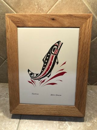 Stan Greene " Salmon " Tile Wooden Box Pacific Nw Native American Indian Art