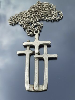 Eivind Hillestad Norway Vintage Cross Pewter Pendant Necklace Scandinavian
