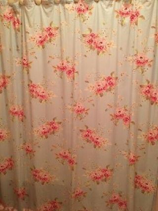 Vintage Simply Shabby Chic Pink & Blue Floral Hydrangea Ruffled Shower Curtain