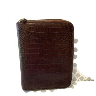 Franklin Covey Brown Croc Leather 1” Planner Binder Zip Around Vintage