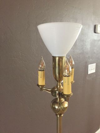 Vintage Stiffel Brass Floor Lamp W/ Milk Glass Diffuser