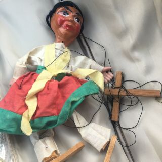 Vintage Authentic Mexican Marionette Puppet Hand Painted Female Wooden Shoes