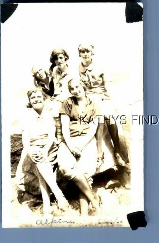 Found Vintage Photo G,  9577 Pretty Women Posed Sitting On Rock