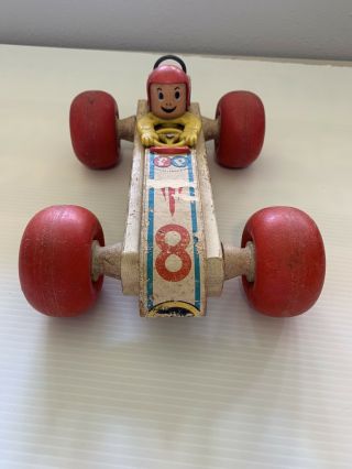 Vintage Fisher Price " Bouncy Racer " No.  8 Wooden Push Toy,  1960’s.  Made In Usa.
