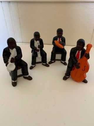 Vintage Black Americana Ceramic Figurine 4 Piece Jazz Band