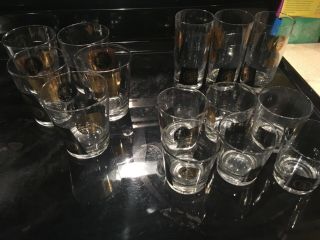 Vintage Cera Black & 22k Gold Coin Bar Glasses - 14 Total/3 Sizes - Fun And Sexy