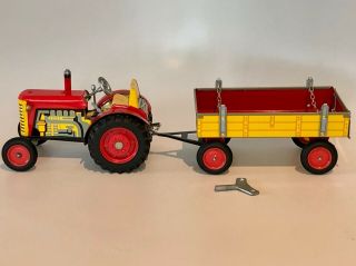 Tractor & Trailer 2002 Schylling 4 Position Gear Box Wind Up Motor Metal Toy