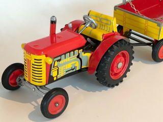 TRACTOR & TRAILER 2002 Schylling 4 Position Gear Box Wind Up Motor Metal Toy 2