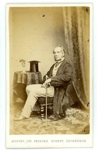 Gentleman With Top Hat & Cane On Cdv By Moffat Of Princes Street In Edinburgh