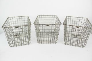 (3) Vintage Lyon Wire Metal Industrial Gym Locker Basket