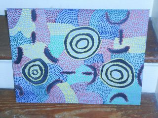 Australian Aboriginal Dot Painting 1992 Yalata Tribe Artist Tribesmen At Camp