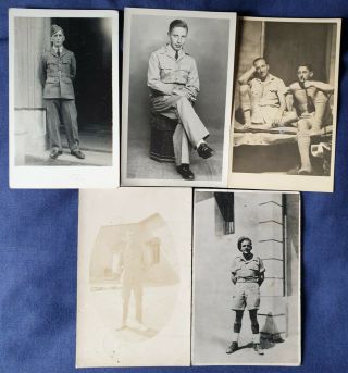 5 X Vintage Real Photo Postcards.  Soldiers Ww1 & Ww2.