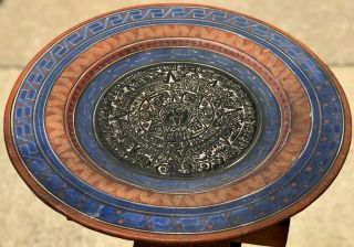 Vintage 16 " Blue Brown Mexico Aztec Maya Inca 3d Calendar Pottery Clay Wall Art