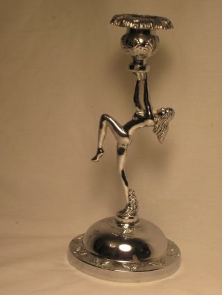 Vintage Art Deco Nude Chrome Lady Candle Stick Holder Metal Reg 873891 Decor